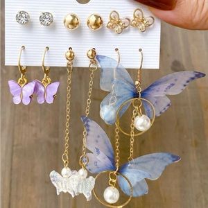 6pairs Butterfly & Faux Pearl Earrings